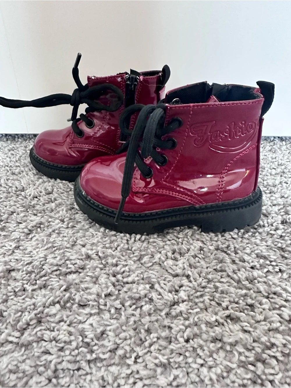 Toddler Girl Red Patent Leather Combat Boots EU 21 US 5 5.5
